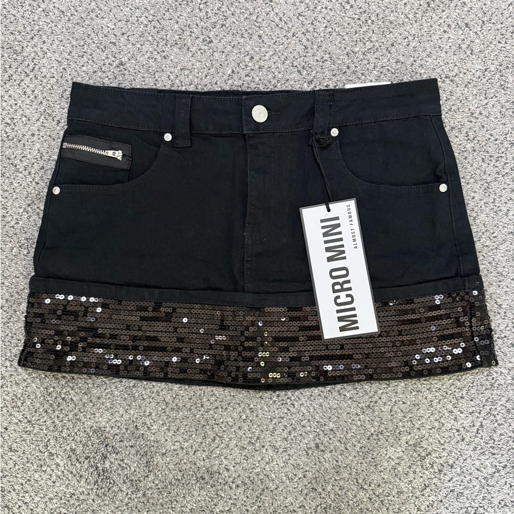 Almost Famous Black Jean and Sequin Mini Skirt